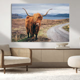 56121-MGV-CV-36X24-Rustic Highland Cow Wall Art – Panoramic Nature Canvas Print, Perfect Decor for Home, Office, Living Room or Man Cave