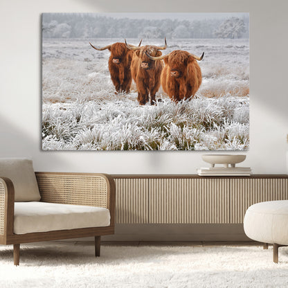10396-MGV-CV-36X24-Highland Cattle Wall Art – Rustic Winter Landscape Canvas Print, Farmhouse Decor for Living Room, Office, Cabin or Country Home