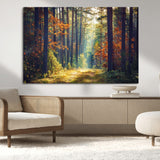 86249-MGV-CV-36X24-Sunlit Autumn Forest Path Wall Art – Peaceful Nature Scene with Fall Foliage, Calming Woods Decor for Home or Office