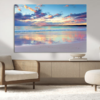 64882-MGV-CV-36X24-Tranquil Sunset Beach Wall Art – Panoramic Ocean Reflection Canvas Print, Calm Coastal Decor for Bedroom, Living Room or Office