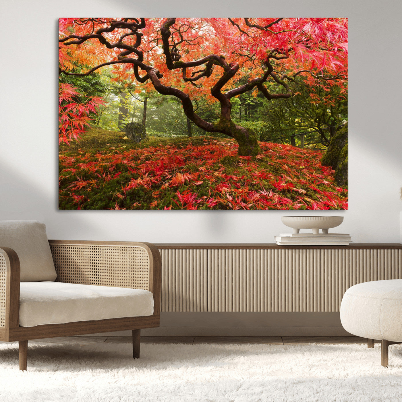 73343-MGV-CV-36X24-Autumn Maple Wall Art – Panoramic Vibrant Red Maple Tree Canvas Print, Seasonal Nature Decor for Office, Living Room or Garden