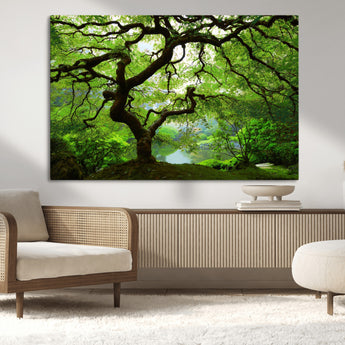 18094-MGV-CV-36X24-Emerald Canopy Wall Art – Panoramic Lush Green Tree Canvas Print, Serene Nature Decor for Office, Living Room or Meditation Space