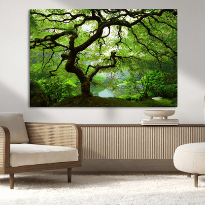 18094-MGV-CV-36X24-Emerald Canopy Wall Art – Panoramic Lush Green Tree Canvas Print, Serene Nature Decor for Office, Living Room or Meditation Space