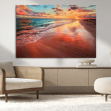 77723-MGV-CV-36X24-Sunset Beach Wall Art – Vibrant Ocean Waves and Golden Horizon Canvas Print, Coastal Seascape Photography Home Decor