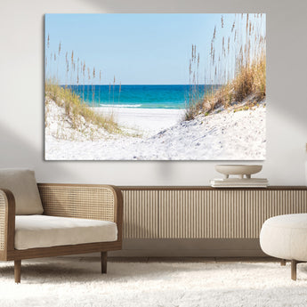 58498-MGV-CV-36X24-White Sandy Beach Wall Art – Panoramic Coastal Canvas Print, Ocean View Decor for Living Room, Bedroom, Office, Relaxing Seaside