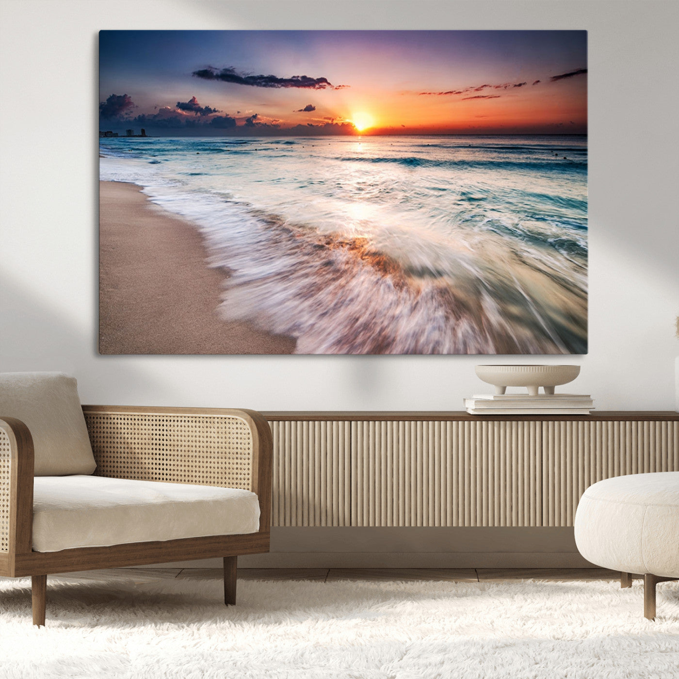 99906-MGV-CV-36X24-Morning Tide Canvas Print – Soft Sunrise Ocean Waves Wall Art, Coastal Serenity Decor for Home & Office