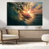 55359-MGV-CV-36X24-Radiant Ocean Wave Wall Art – Panoramic Surf Canvas Print, Vibrant Sunset Beach Decor for Home, Office or Man Cave