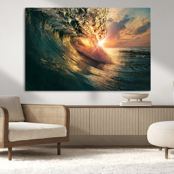 55359-MGV-CV-36X24-Radiant Ocean Wave Wall Art – Panoramic Surf Canvas Print, Vibrant Sunset Beach Decor for Home, Office or Man Cave