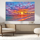 72836-MGV-CV-36X24-Fiery Sunset Beach Wall Art – Panoramic Vibrant Ocean Canvas Print, Dramatic Coastal Decor for Living Room, Bedroom or Office
