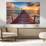 28836-MGV-CV-36X24-Ocean Pier Sunset Wall Art – Wooden Dock and Golden Horizon Canvas Print, Coastal Seascape Photography for Living Room, Bedroom,