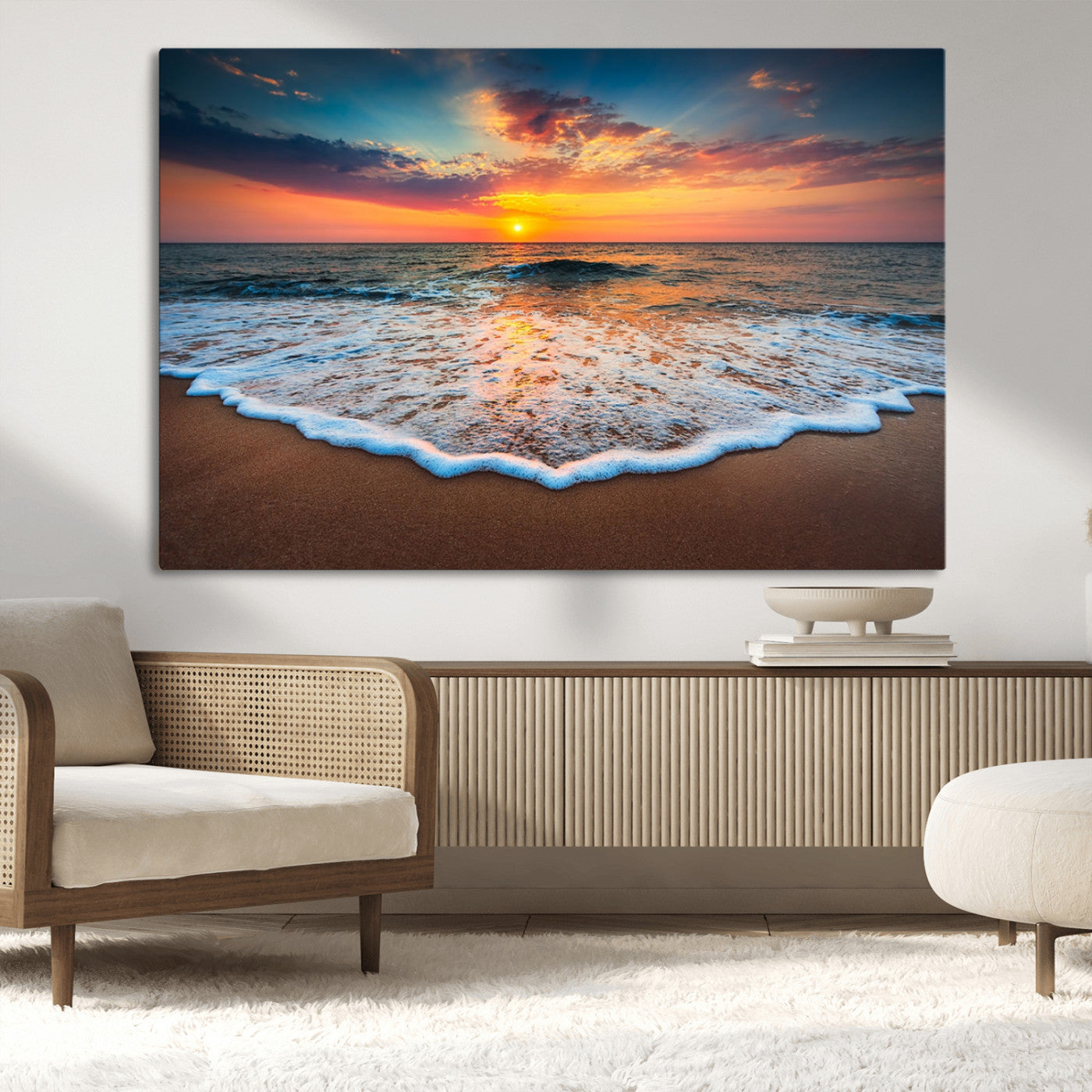 16110-MGV-CV-36X24-Ocean Sunset Wall Art – Vibrant Beach Waves and Horizon Canvas Print, Relaxing Coastal Seascape Decor for Living Room or Bedroom