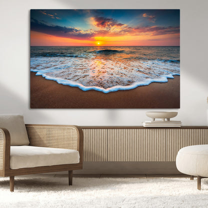 16110-MGV-CV-36X24-Ocean Sunset Wall Art – Vibrant Beach Waves and Horizon Canvas Print, Relaxing Coastal Seascape Decor for Living Room or Bedroom
