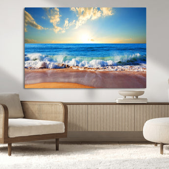 50522-MGV-CV-36X24-Ocean Sunrise Wall Art – Peaceful Beach Waves and Golden Horizon Canvas Print, Coastal Seascape Decor for Home or Office