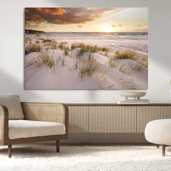 61246-MGV-CV-36X24-Coastal Sand Dunes Wall Art – Serene Beach Sunset Canvas Print with Grasses and Ocean View, Tranquil Seaside Decor for Living Room