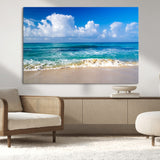 60364-MGV-CV-36X24-Tropical Ocean Wave Wall Art – Serene Blue Sea and White Sand Beach Canvas Print, Coastal Landscape Decor for Living Room, Bedroom