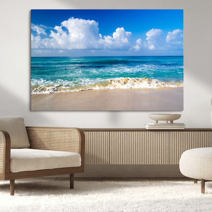 60364-MGV-CV-36X24-Tropical Ocean Wave Wall Art – Serene Blue Sea and White Sand Beach Canvas Print, Coastal Landscape Decor for Living Room, Bedroom