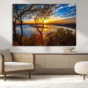 71863-MGV-CV-36X24-Lake Sunset Wall Art – Scenic Nature Canvas Print with Trees and Golden Sky, Serene Landscape Decor for Living Room, Bedroom or