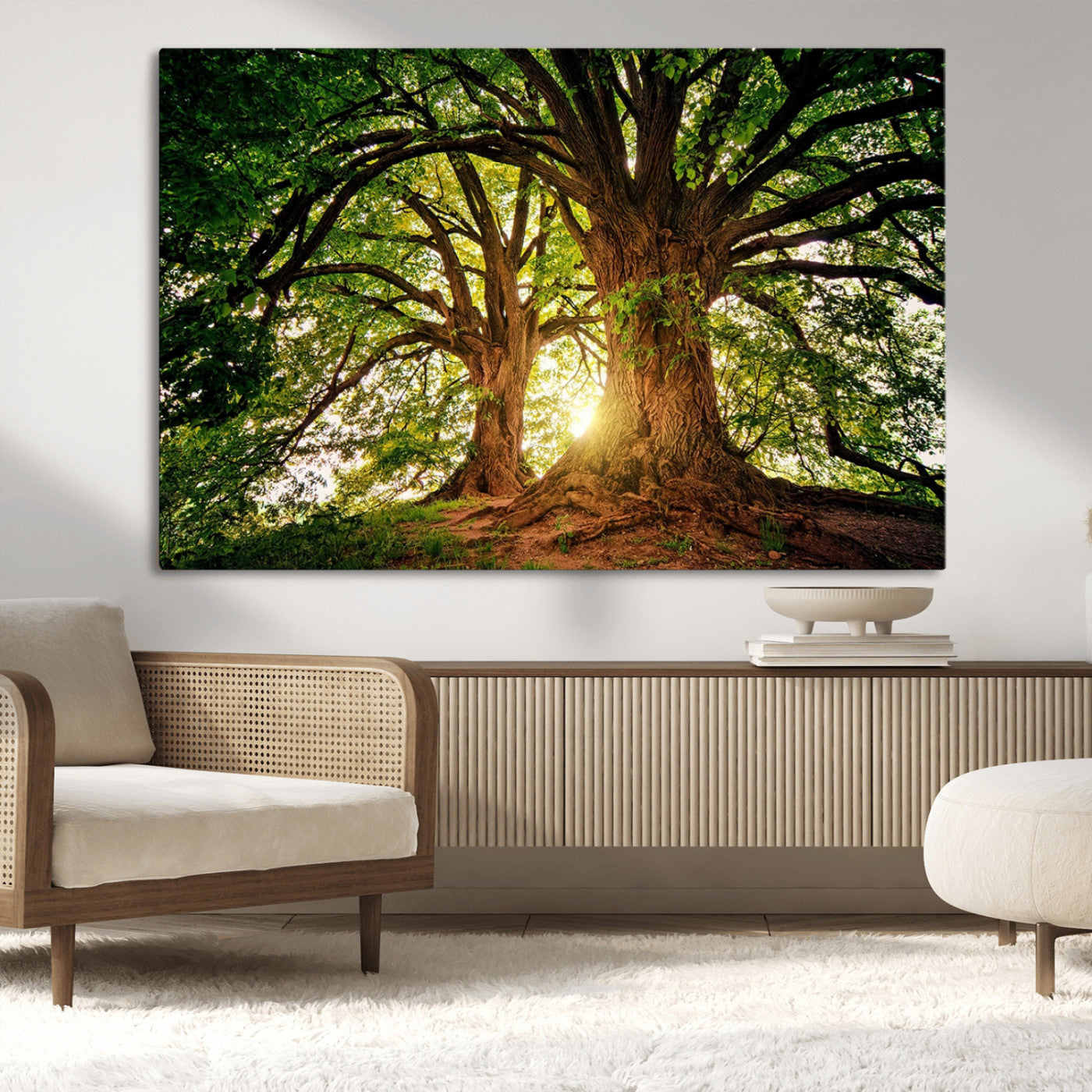 52150-MGV-CV-36X24-Majestic Tree Wall Art – Large Nature Canvas Print with Sunlight Through Branches, Rustic Forest Decor for Living Room, Bedroom or