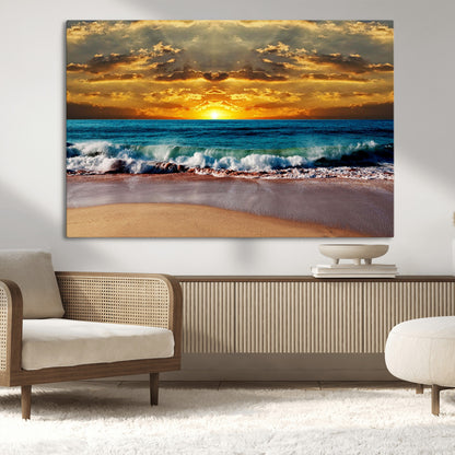 83389-MGV-CV-36X24-Ocean Sunrise Wall Art – Vibrant Beach Waves Canvas Print, Coastal Seascape Decor for Living Room or Office