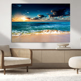 88985-MGV-CV-36X24-Ocean Sunset Wall Art – Tranquil Beach Waves Canvas Print, Coastal Seascape Decor for Living Room or Office