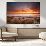 90176-MGV-CV-36X24-Beach Sunset Wall Art – Coastal Sand Dune Canvas Print with Ocean Waves and Dramatic Sky, Seaside Landscape Decor for Living Room
