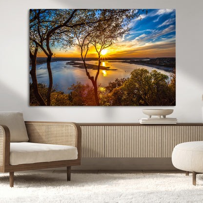 66839-MGV-CV-36X24-Lake Sunset Wall Art – Golden Hour Canvas Print with Trees and Water Reflection, Scenic Landscape Photography for Living Room,