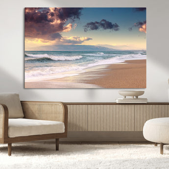 42253-MGV-CV-36X24-Serene Beach Waves Wall Art – Tranquil Ocean Horizon Canvas Print, Coastal Seascape Decor for Living Room or Office Wall