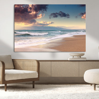 42253-MGV-CV-36X24-Serene Beach Waves Wall Art – Tranquil Ocean Horizon Canvas Print, Coastal Seascape Decor for Living Room or Office Wall