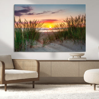 25576-MGV-CV-36X24-Beach Grass Sunset Wall Art – Coastal Sand Dune Landscape Canvas Print, Ocean View Nature Decor for Living Room or Office Wall
