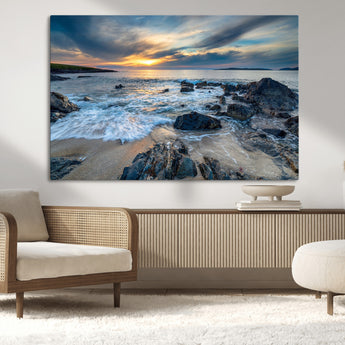17902-MGV-CV-36X24-Rocky Shore Ocean Sunset Wall Art – Coastal Seascape Canvas Print, Nature Beach Decor for Living Room or Office