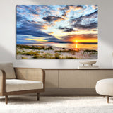 39645-MGV-CV-36X24-Golden Beach Sunset Wall Art – Serene Ocean Horizon Canvas Print, Coastal Nature Landscape Decor for Living Room, Bedroom or