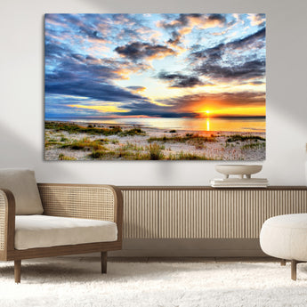 39645-MGV-CV-36X24-Golden Beach Sunset Wall Art – Serene Ocean Horizon Canvas Print, Coastal Nature Landscape Decor for Living Room, Bedroom or