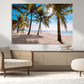 98175-MGV-CV-36X24-Tropical Palm Beach Wall Art – Relaxing Ocean Shore Canvas Print with Palm Trees, Coastal Summer Decor for Living Room, Bedroom or