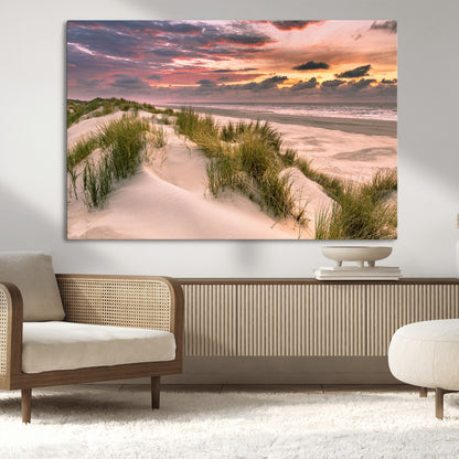 60570-MGV-CV-36X24-Beach Sunset Wall Art – Coastal Sand Dunes and Ocean Horizon Canvas Print, Tranquil Seascape Photography Decor for Living Room or