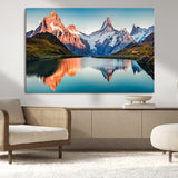 88453-MGV-CV-36X24-Mountain Lake Wall Art – Snow-Capped Peaks Reflected in Alpine Water Canvas Print, Nature Landscape Wall Decor for Living Room or