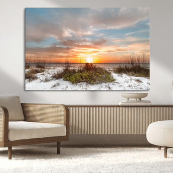 91064-MGV-CV-36X24-Beach Sunset Wall Art – Coastal Sand Dunes and Ocean Horizon Canvas Print, Seaside Landscape Wall Decor for Living Room, Bedroom