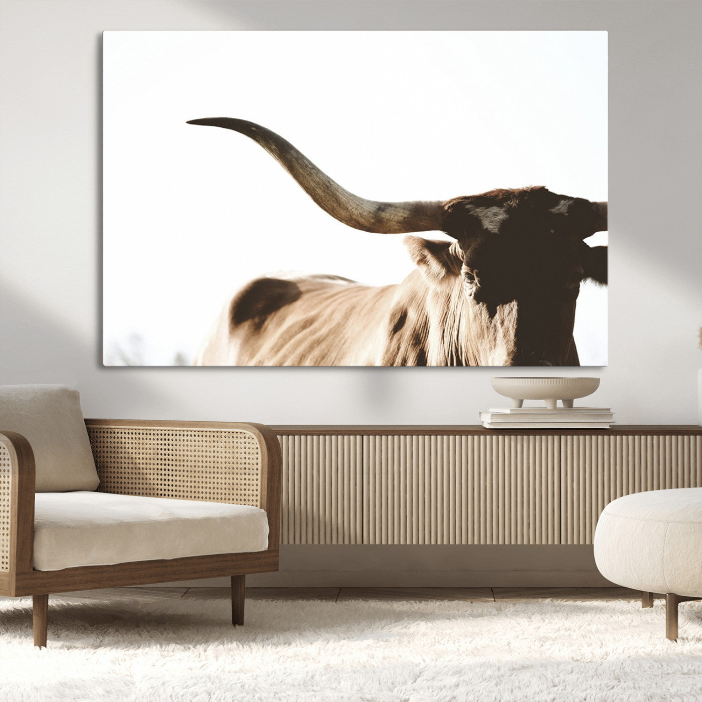 35866-MGV-CV-36X24-Texas Longhorn Wall Art – Rustic Western Bull Canvas Print, Farmhouse Animal Photography Decor for Living Room, Office, or Ranch