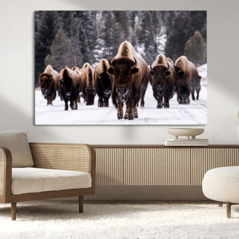 66871-MGV-CV-36X24-Bison Herd Wall Art – Wildlife Buffalo Canvas Print, Rustic Western Nature Photography Decor for Living Room, Office, Cabin, or