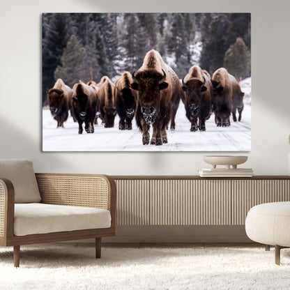 66871-MGV-CV-36X24-Bison Herd Wall Art – Wildlife Buffalo Canvas Print, Rustic Western Nature Photography Decor for Living Room, Office, Cabin, or