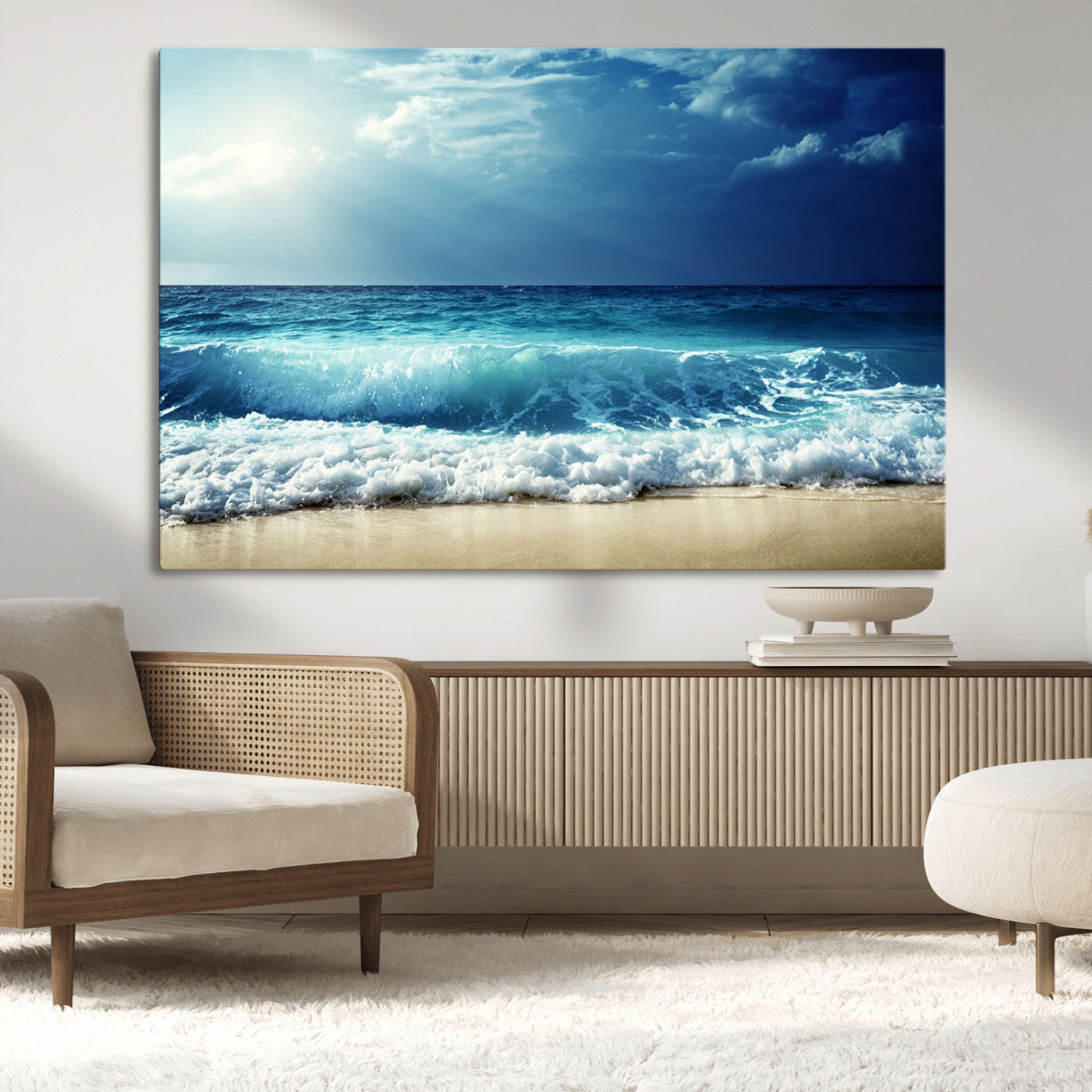 84116-MGV-CV-36X24-Ocean Wave Wall Art – Blue Sea and Beach Canvas Print, Coastal Seascape Photography Artwork for Living Room, Bedroom, or Office
