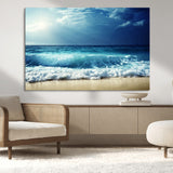 84116-MGV-CV-36X24-Ocean Wave Wall Art – Blue Sea and Beach Canvas Print, Coastal Seascape Photography Artwork for Living Room, Bedroom, or Office