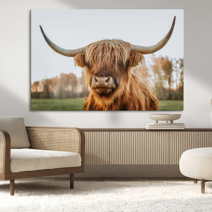 64824-MGV-CV-36X24-Highland Cow Wall Art – Rustic Scottish Bull Canvas Print, Farmhouse Animal Decor for Living Room, Bedroom, Office or Cabin