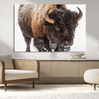 65605-MGV-CV-36X24-Snow Bison Wall Art – Close Up Buffalo Canvas Print, Rustic Western Wildlife Photography, Farmhouse Cabin Lodge Decor for Living