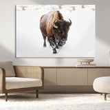 19889-MGV-CV-36X24-Snow Bison Wall Art – Majestic Buffalo Winter Landscape Canvas Print, Rustic Wildlife Photography Decor for Cabin, Lodge, Living