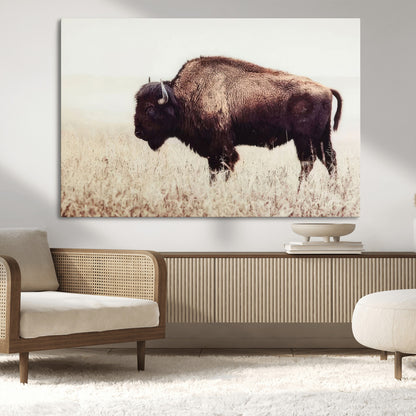 48406-MGV-CV-36X24-American Bison Wall Art – Rustic Buffalo Canvas Print in Prairie Field, Western Wildlife Photography Decor for Cabin, Lodge,