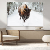 10109-MGV-CV-36X24-Majestic Bison Winter Wall Art – Snowy Forest Buffalo Canvas Print, Rustic Wildlife Photography Decor for Cabin, Lodge, Living