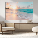 36554-MGV-CV-36X24-Tropical Beach Sunset Wall Art – Ocean Waves and Palm Canvas Print, Coastal Seascape Photography Decor for Living Room, Bedroom,