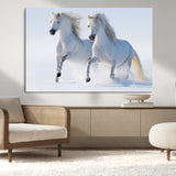 80145-MGV-CV-36X24-White Horses Running Snow Wall Art – Majestic Equine Canvas Print, Winter Nature Photography Decor for Living Room, Office,
