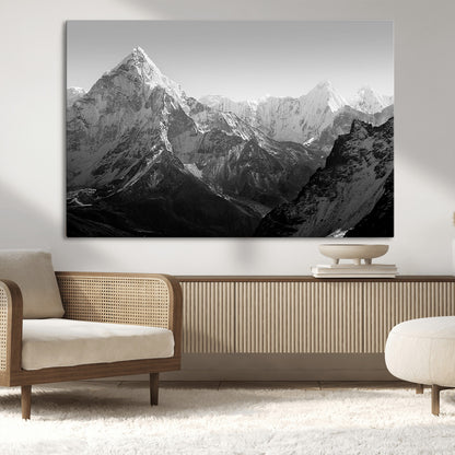 10775-MGV-CV-36X24-Snow Capped Mountain Wall Art – Black and White Canvas Print of Majestic Peaks, Nature Landscape Photography for Office, Bedroom,