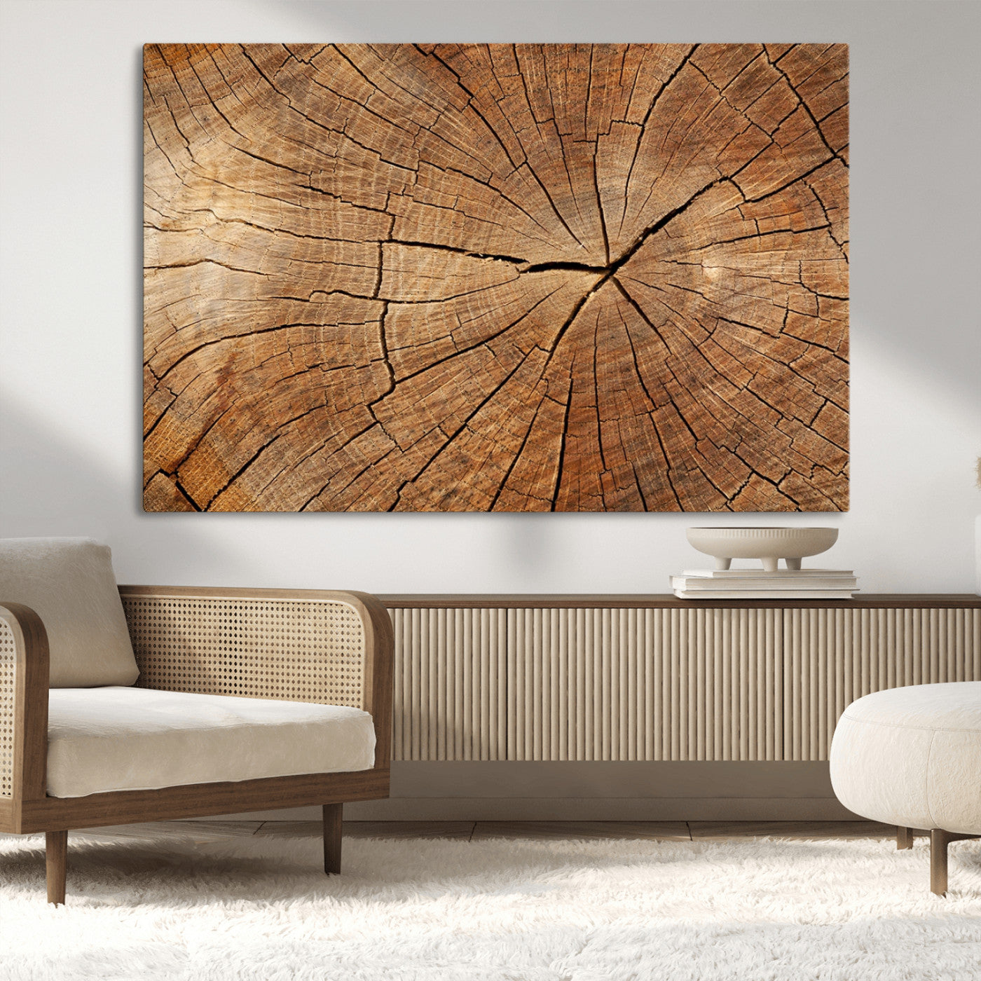 61710-MGV-CV-36X24-Tree Rings Wall Art – Rustic Wood Grain Canvas Print of Tree Trunk Cross Section, Nature Inspired Decor for Cabin, Office, Living